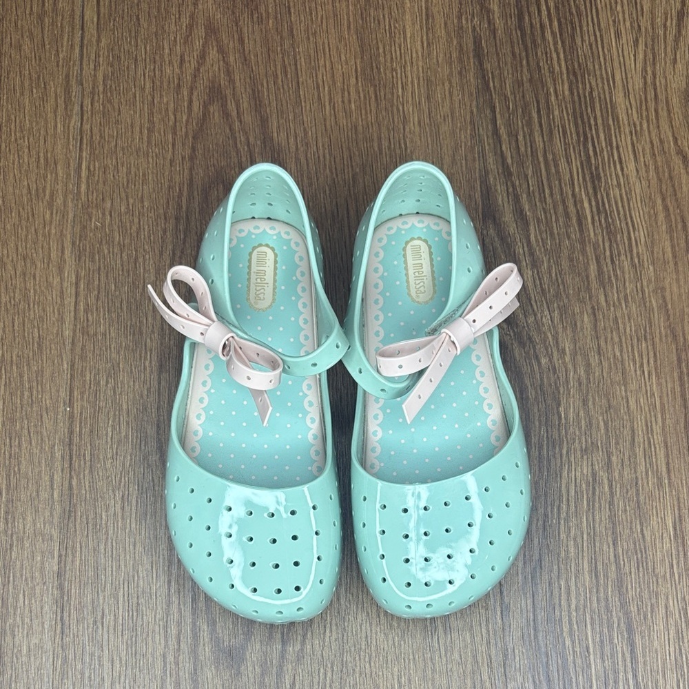 Mini Melissa Jelly Mary Jane Shoes Bow Mint Pink Girls Size 12